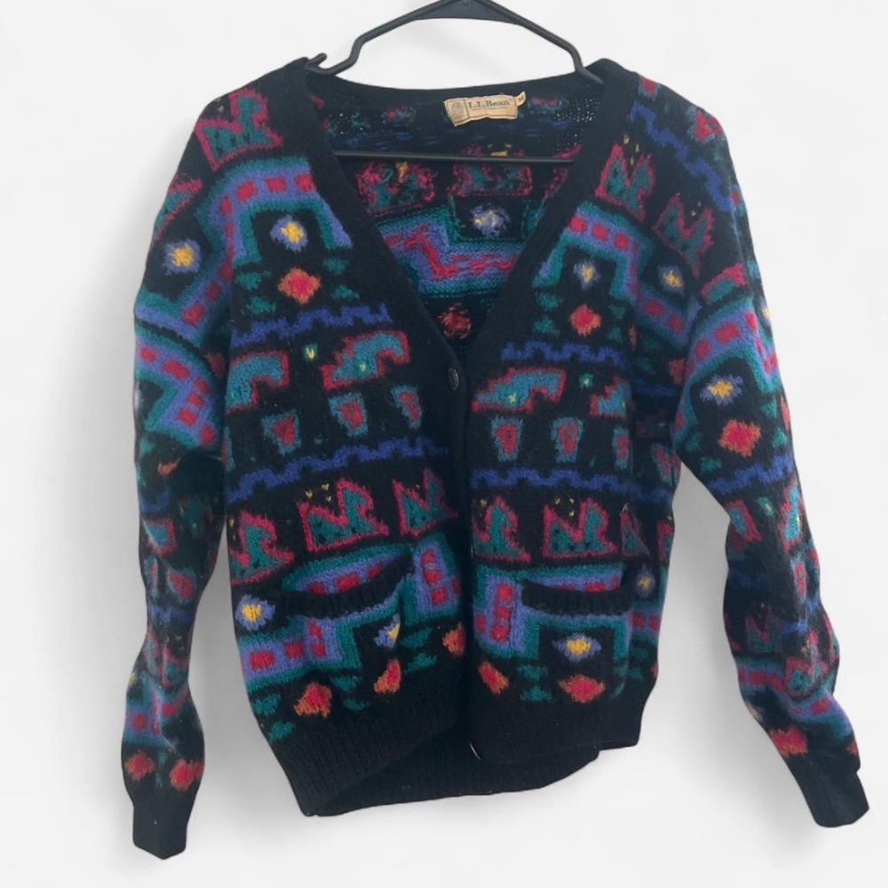 Vtg LL Bean Wool Buffalo Nickel Button Cardigan Sweater